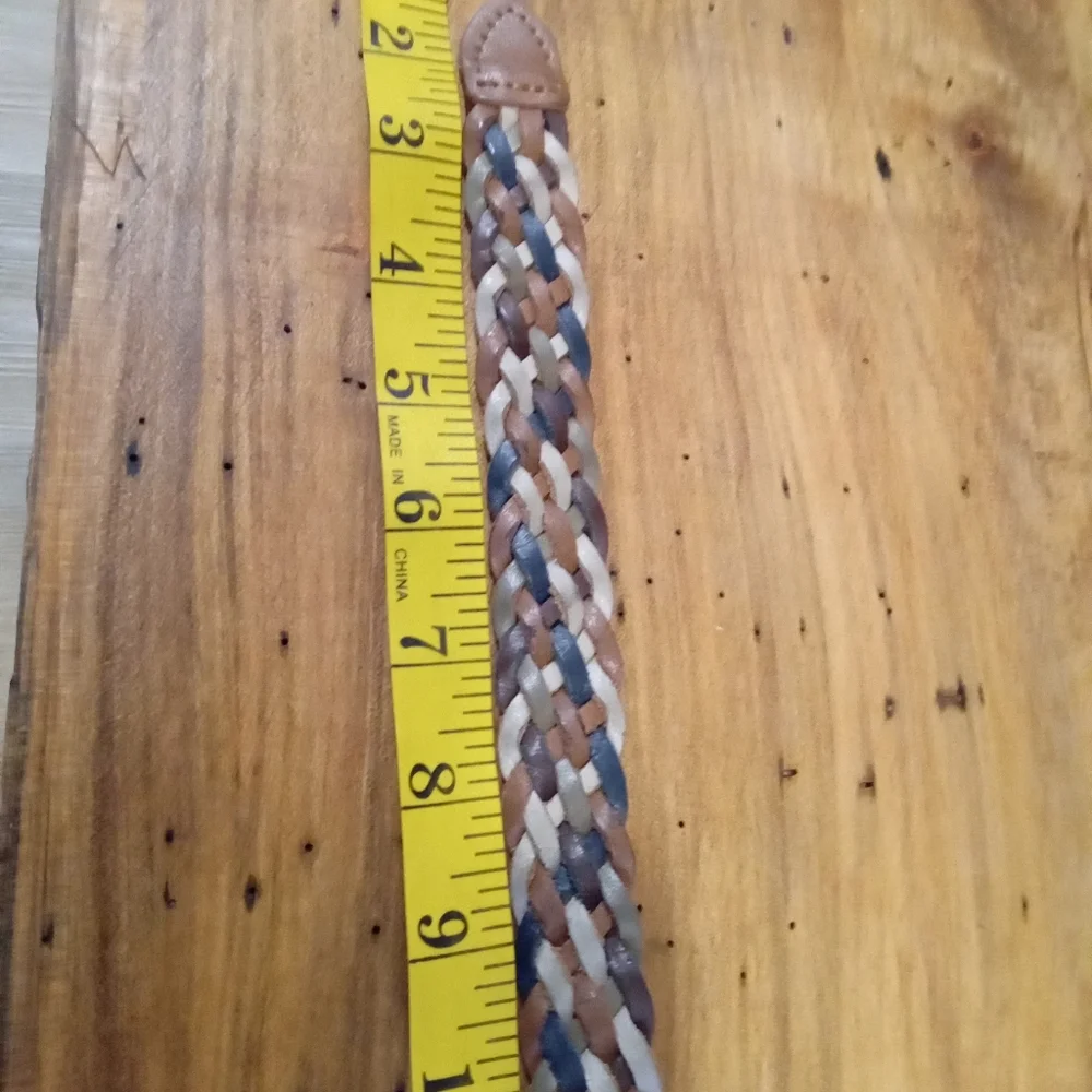 Braided Multi-Colored Leather Belt with Gold Buckle Size M/L 35